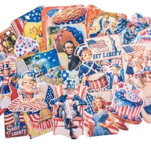 40+ Pc Patriotic July 4th Sampler! A Delightful Mix Of Tags, Cards & Fussy Cuts!